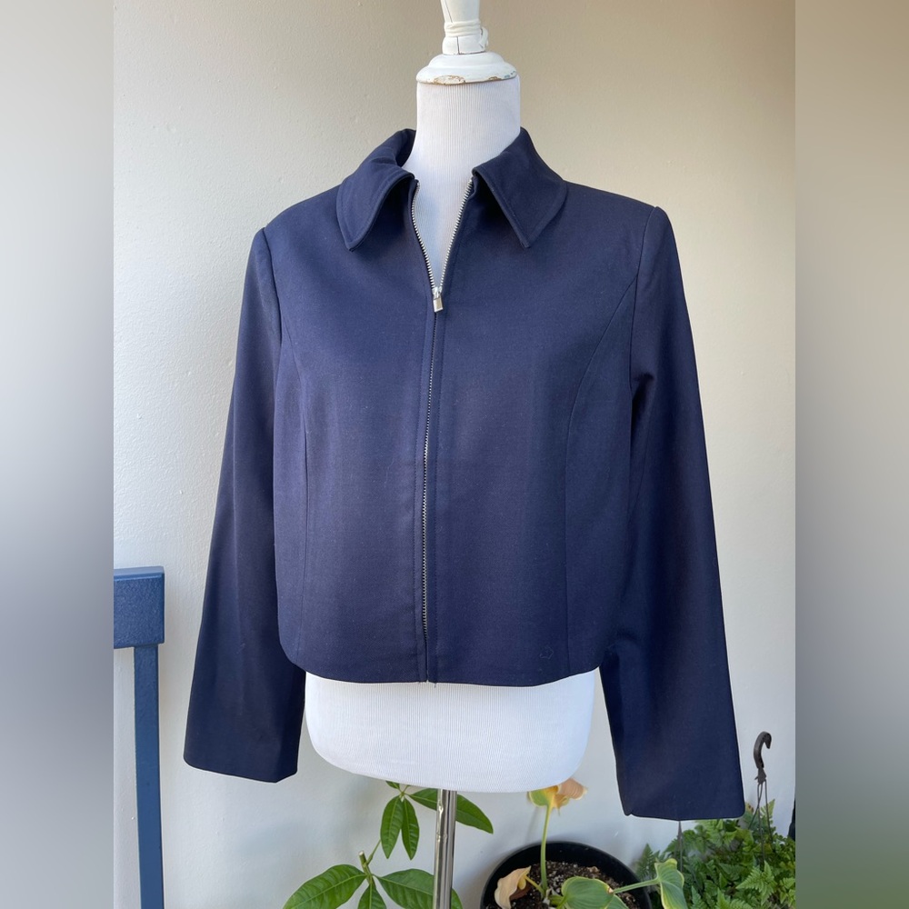 Na-Kd Fashion Women's Cropped Zip Jacket in Navy Blue, US M